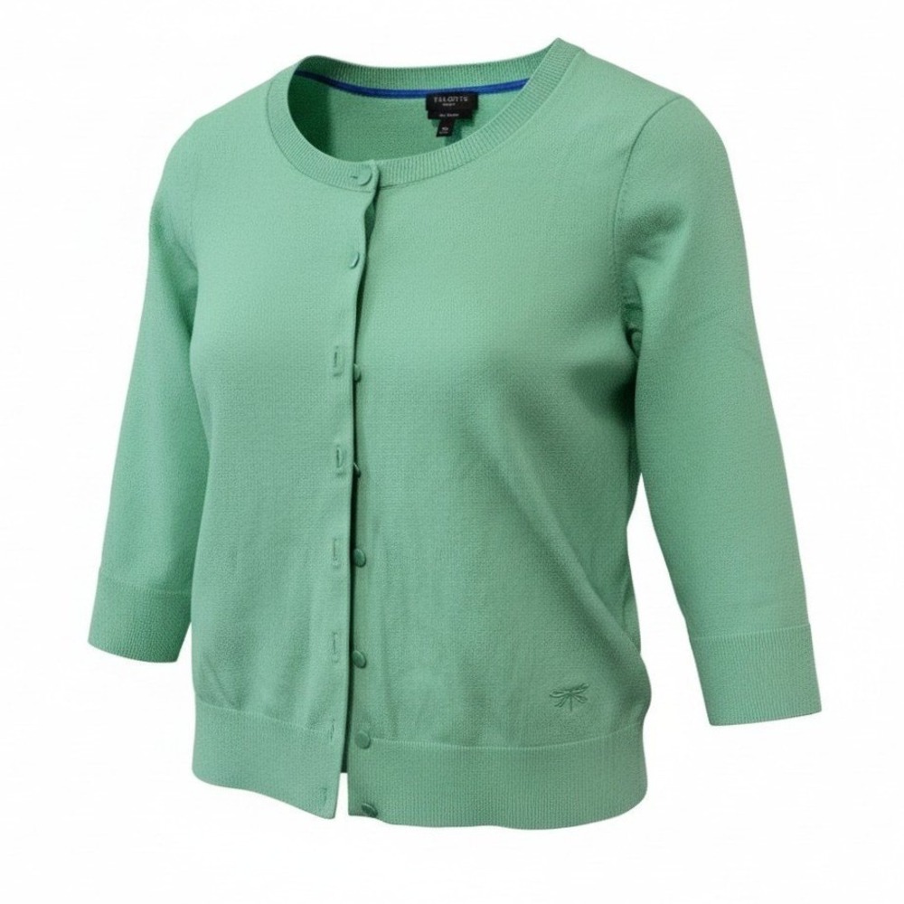 Talbots Green Embroidered Cardigan Pima Cotton Business Casual SP Womens‎